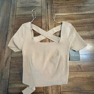 L’ABEYE Le Lis Short Sleeve Knit Tie-Back Crop